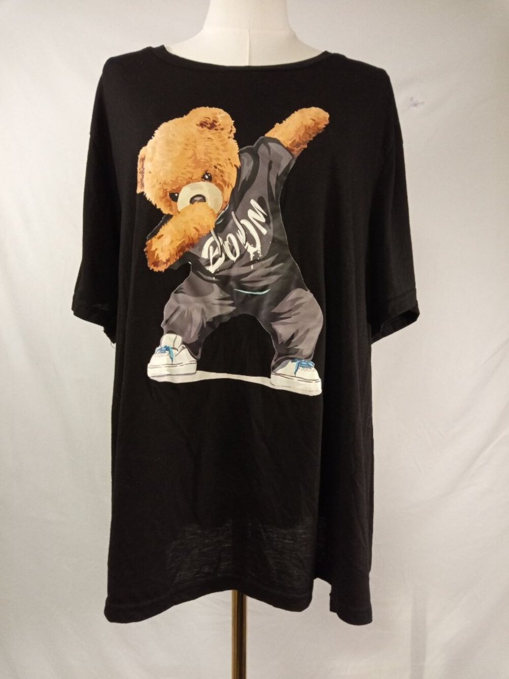Shein Curve Women's Black Blue Bear Graphic Tee Size 4XL